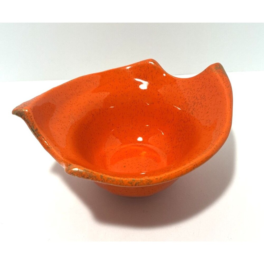 Vintage MCM California Burnt Orange Glossy Ceramic Bowl - "385 USA POTTERY"